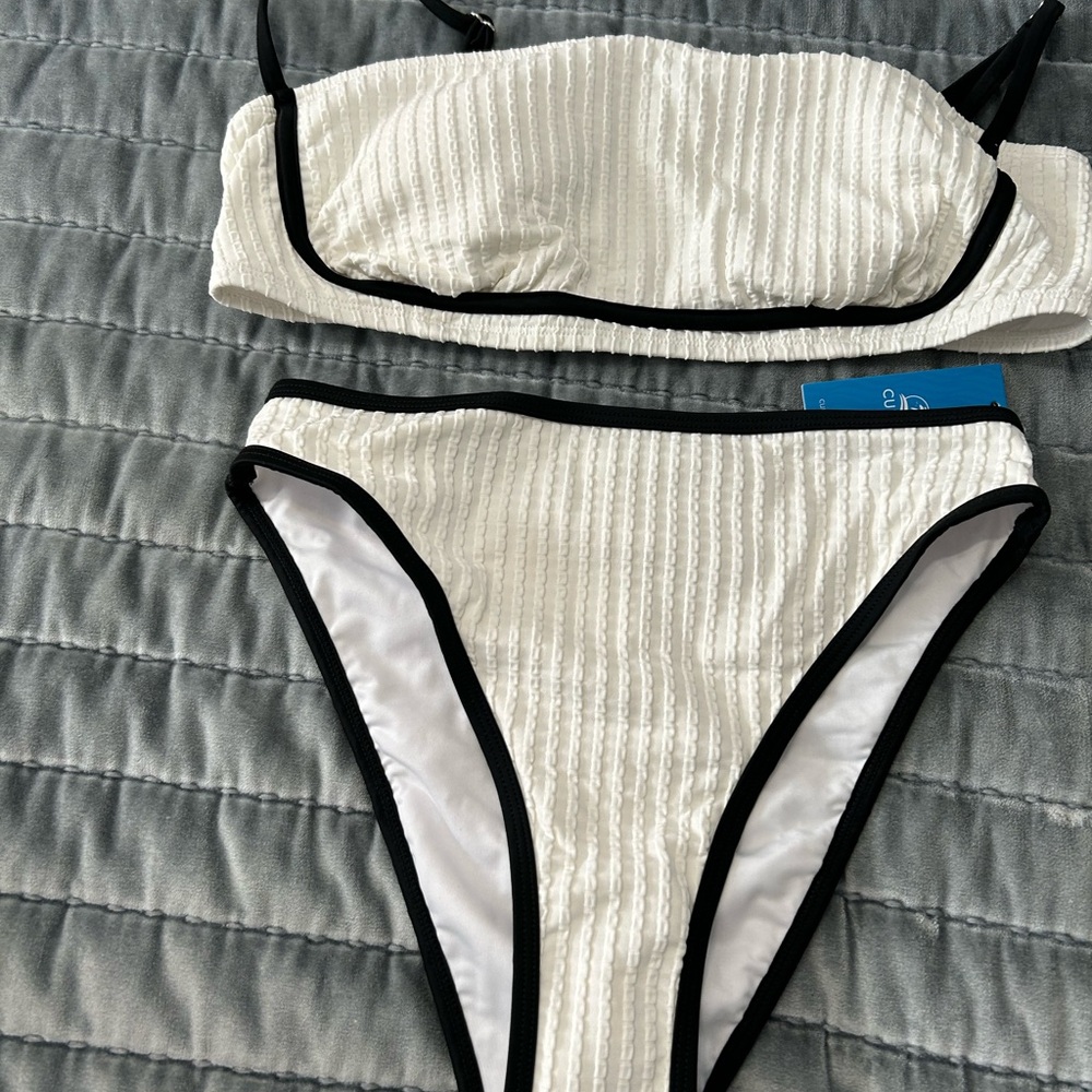 White Bikini Set with Black Trim